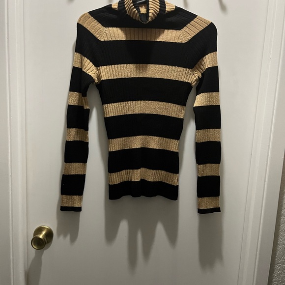 INC Women Pullover Turtle Neck Knit Striped Black & Gold With Shiny Gold Size S - Picture 7 of 8